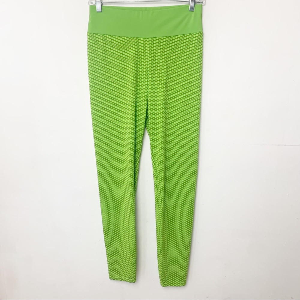 OOKIE & LALA High Waisted Honeycomb Leggings in Neon Green - Picture 2 of 8